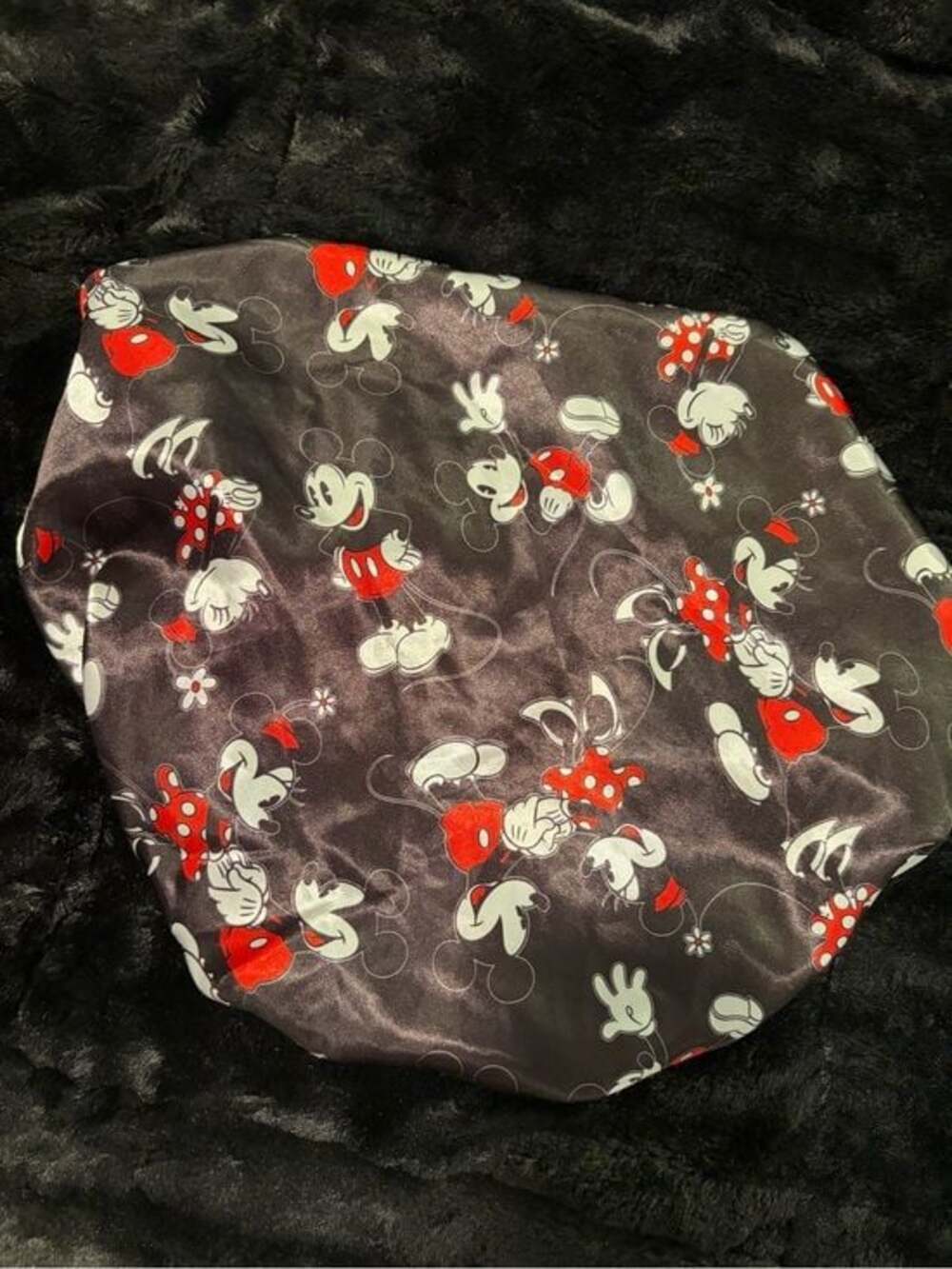Disney Minnie Mouse Black Red Satin Sleep Cap